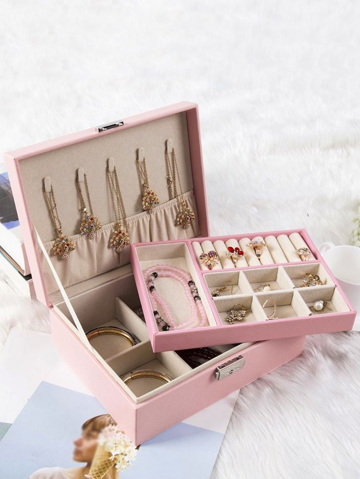 Jewellery Organizer Box - Women Display Storage Case Large PU Leather Jewelry Holder with Lock for Earring Ring Necklace Bracelet.