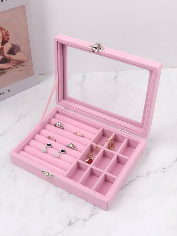 Large Velvet Jewelry Box Flip Top Transparent Visible Dustproof Storage Cases for Ring Earrings Bracelet Necklace Brooch Gifts