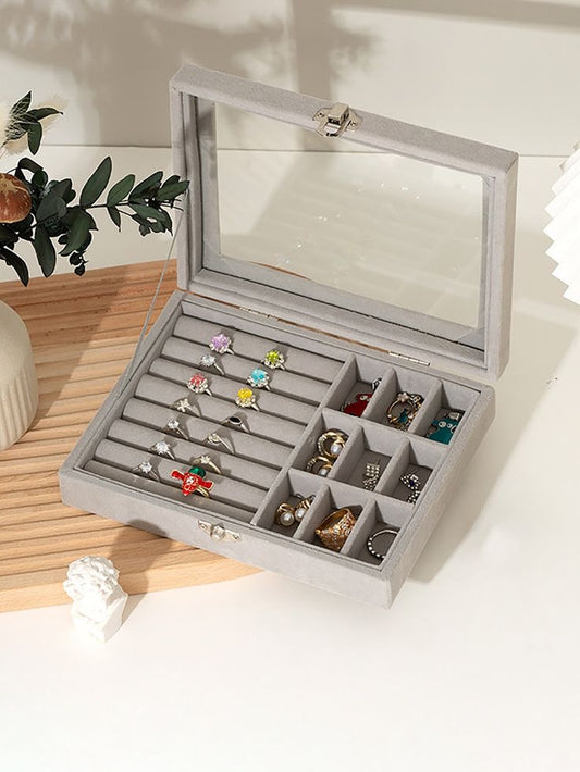Large Velvet Jewelry Box Flip Top Transparent Visible Dustproof Storage Cases for Ring Earrings Bracelet Necklace Brooch Gifts