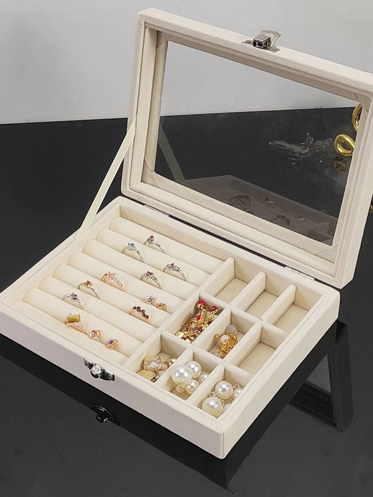 Large Velvet Jewelry Box Flip Top Transparent Visible Dustproof Storage Cases for Ring Earrings Bracelet Necklace Brooch Gifts