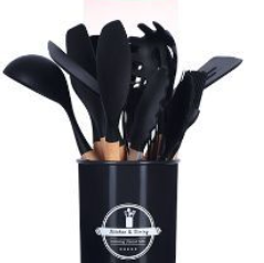 Silicone & Wood Kitchen Utensil Set with Holder