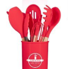 Silicone & Wood Kitchen Utensil Set with Holder