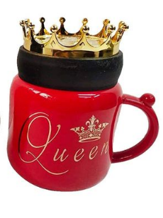 Premium King & Queen Ceramic Mugs with Gilded Crown Lids