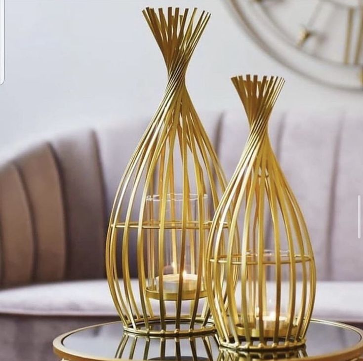 Twisted Gold Wire Metal Candle Stands.