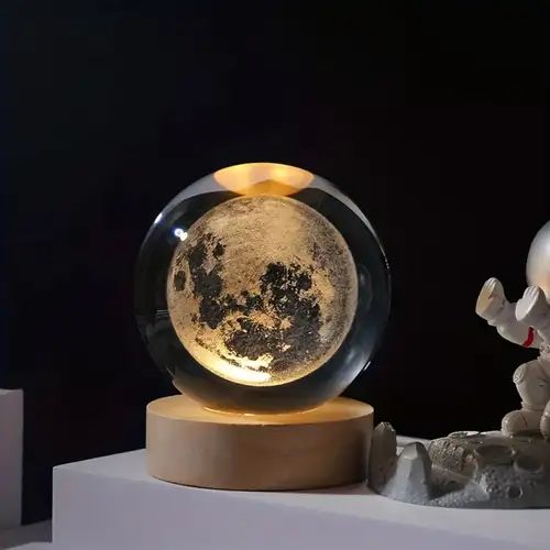 Crystal Ball Moon Night Light with LED Wood Base